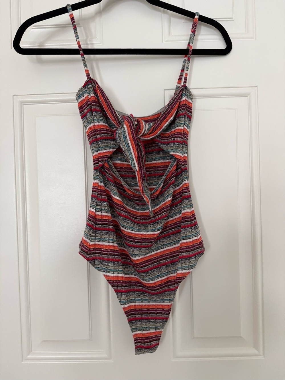 Privacy Please Multicolor Striped Tie-Front Bodysuit